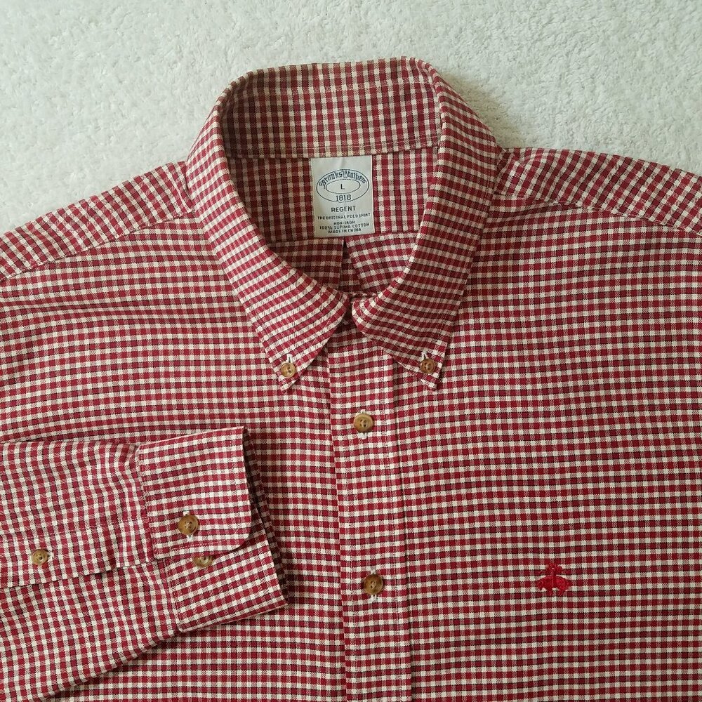 Brooks Brothers Regent  Red Plaid Button Front L/S Shirt Men's Size Large